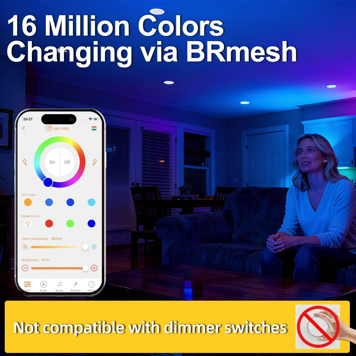 ILC BR30 LED Recessed Can Light Bulbs, Indoor Flood Light Bulbs, Bluetooth Mesh Color Changing via BRmesh APP, Tunable 2700K-6000K, E26 Base 10W 900LM (70W Equiv.), for 5"/6" Cans Only, 6 Pack