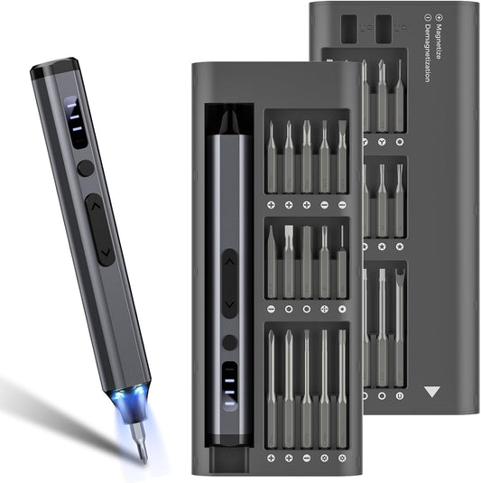 34-in-1 Precision Electric Screwdriver Set, Mini Cordless Magnetic Screwdriver with 30 S2 Steel Bits, 4 Torque Settings, USB-C Rechargeable Electronics Repair Tool Kit for iPhone Laptop PC Camera