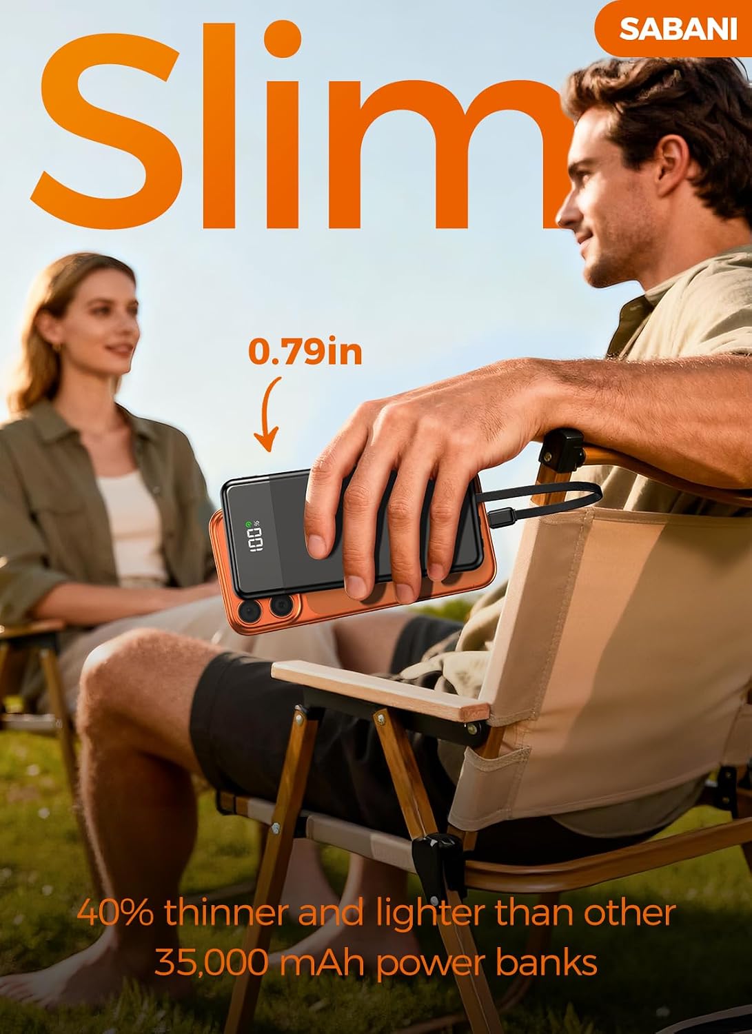 SABANI Portable Charger 35000mAh Power Bank, 4 Built in Cable Big Capacity | Ultra Slim, 22.5W Fast Charge, Travel Camping Essential, USB C External Battery Pack for iPhone Samsung Android, Black