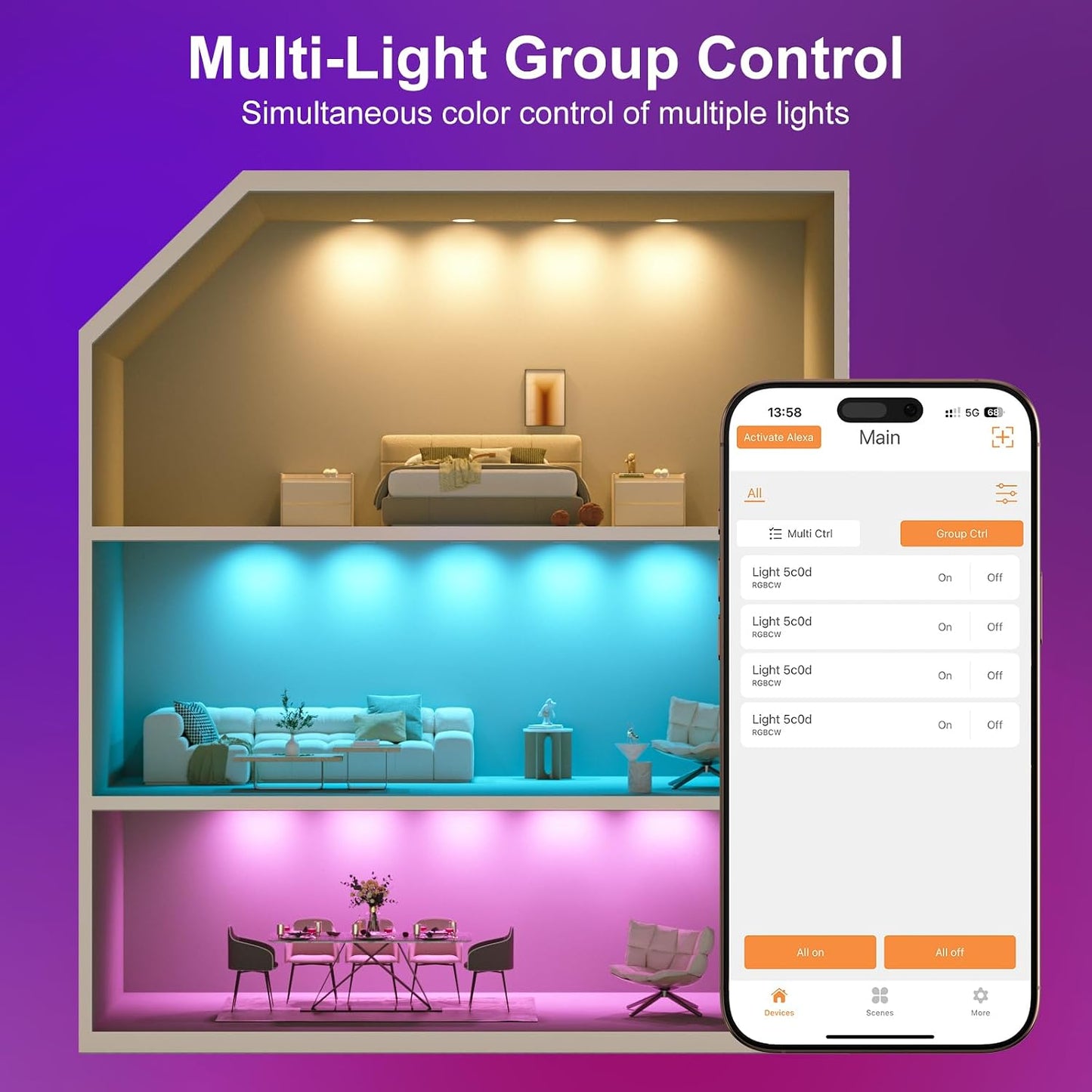 Color Changing LED Can Lights,12Pack Retrofit LED Recessed Lighting 5/6inch,13W 1050LM Smart Recessed Can Lights,Compatible with Alexa,Bluetooth APP Control,for Bedroom Kitchen Living Room