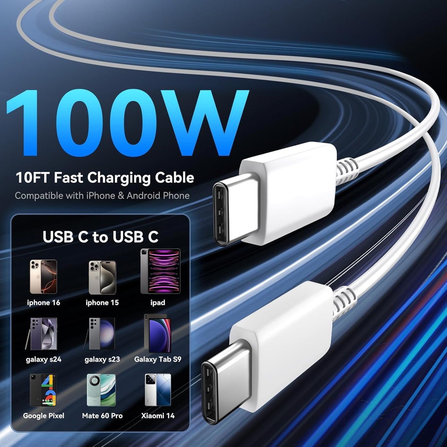 USB C iPhone Fast Charger,45W USBC Type C Charger with Long 10 FT USB C Fast Charging Cable Cord, Dual USB C Phone Charger Block for iPhone 17 Pro Max/17 Pro/Air/17/16/16 ProMax/Plus/S24/S25/S26
