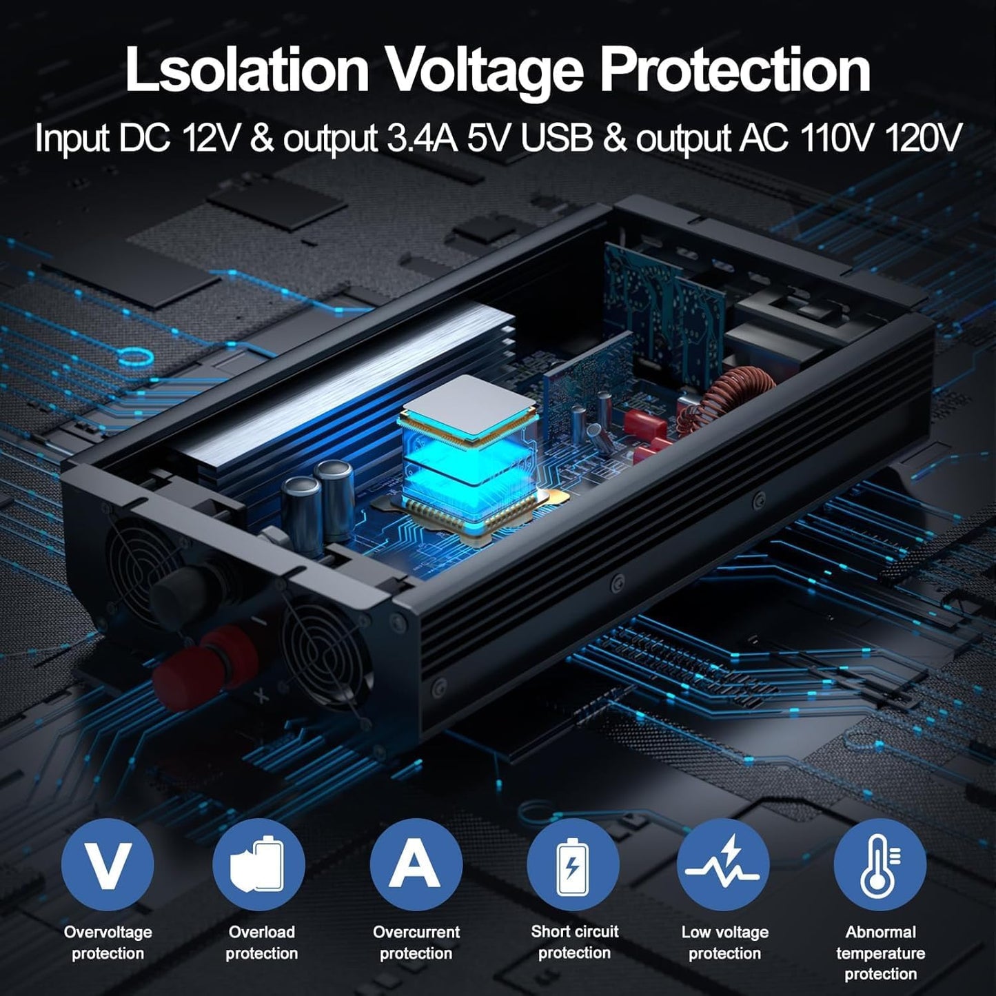 3000W Power Inverter 12V DC to 110V/120V AC Converter, 6000W Peak RV Use | LCD Display & Remote Control, Dual AC Outlets，3.4A USB Port for RV, Truck, Solar System, Emergency Backup, Camping,Off-Grid