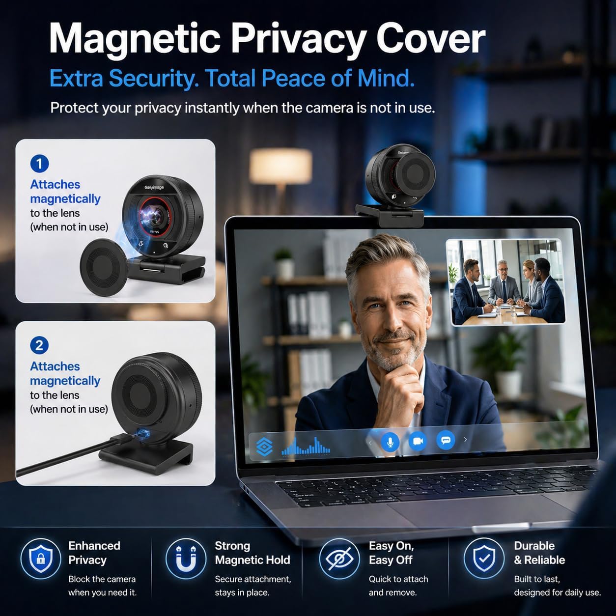 4K Webcam for PC Computer PDAF Autofocus with Built-in Microphone Windows | 1080P@60fps, Privacy Cover, Dual Noise Cancel Mics, 8X Digital Zoom, 78° FOV, Compatible Zoom Teams Twitch Google Meet