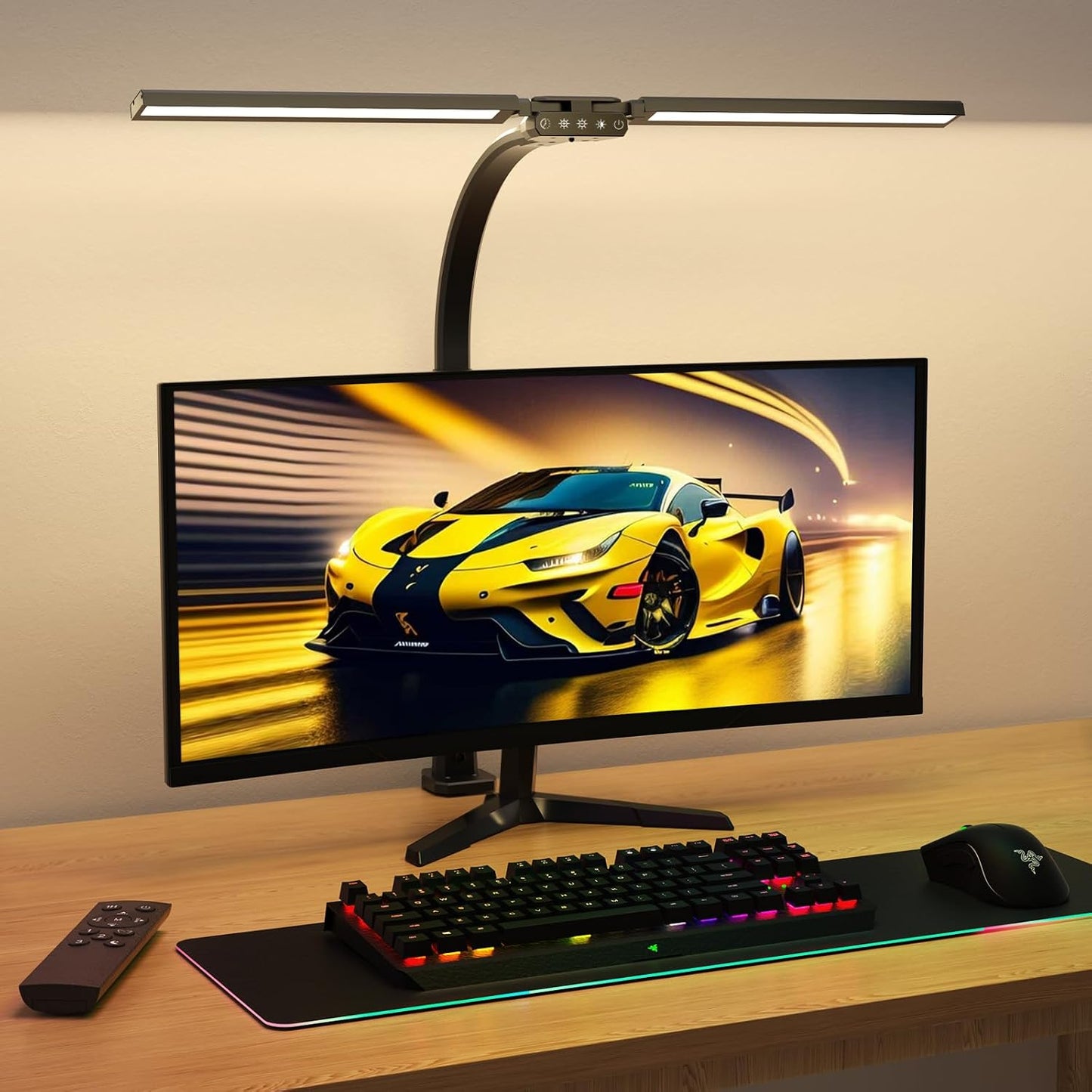 Upgraded Desk Lamp for Home Office - Dimmable Computer Desk Light with Remote, Modern Architect Task Lamp with Color Changing, Flexible Desktop Lamp with Gooseneck for Monitor, Double Head
