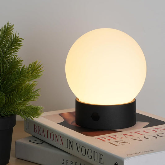 WEILAILUX Small Shower Lamp Waterproof, Cordless Globe Table Lamp (Black)