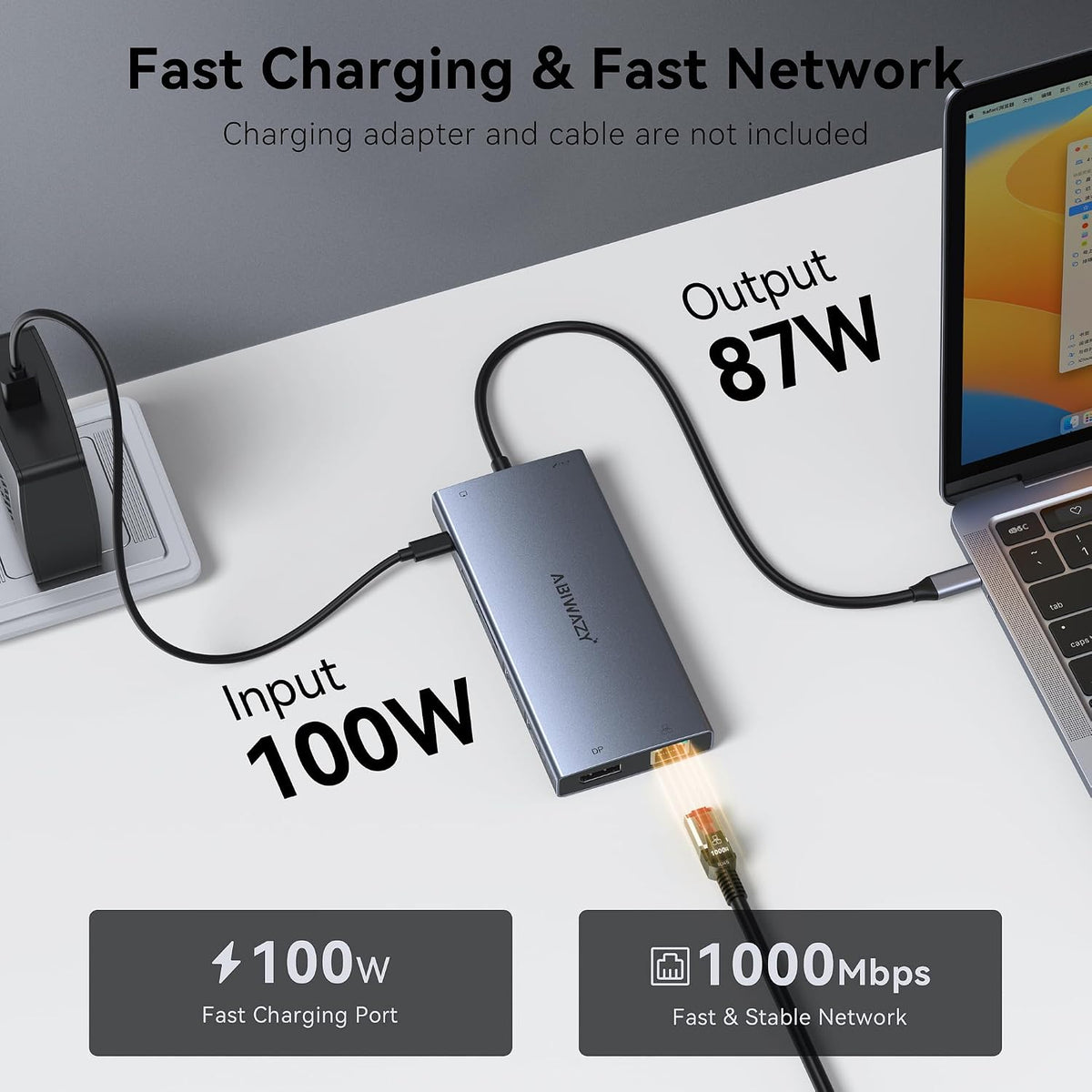 USB C Docking Station Dual Monitor, 15 in 1 Docking Station 3 Monitors with DP 8K, 2 HDMI 4K, 6 USB A/C Ports, 100W PD, Ethernet, Audio, SD/MicroSD, ABIWAZY USB C Hub for Dell/HP/Lenovo