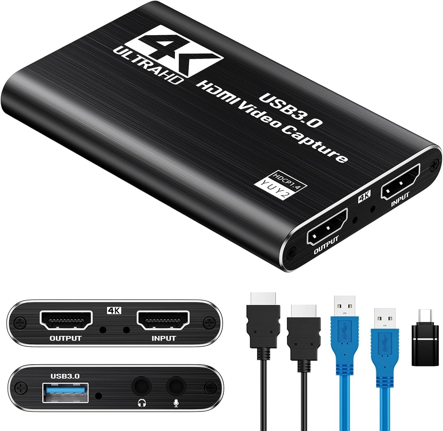 Papeaso USB 3.0 HDMI Capture Card, 2K30 FPS Capture with 4K Pass-Through | 2K30FPS/1080P60 capture & streaming with ultra-low latency 4K pass-through. for PS4/5, Switch 1/2, Xbox, PC, Mac & camera.
