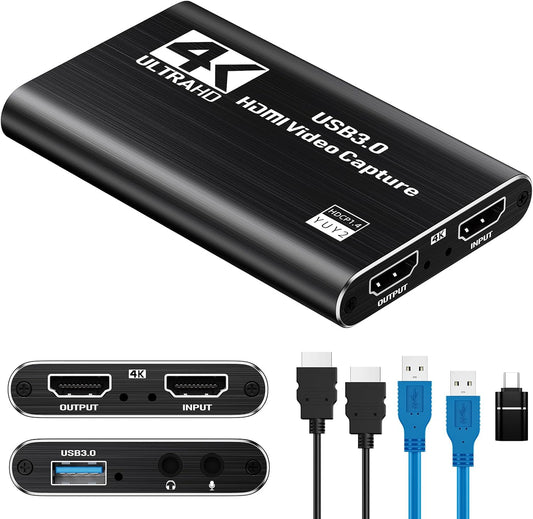 Papeaso USB 3.0 HDMI Capture Card, 2K30 FPS Capture with 4K Pass-Through | 2K30FPS/1080P60 capture & streaming with ultra-low latency 4K pass-through. for PS4/5, Switch 1/2, Xbox, PC, Mac & camera.