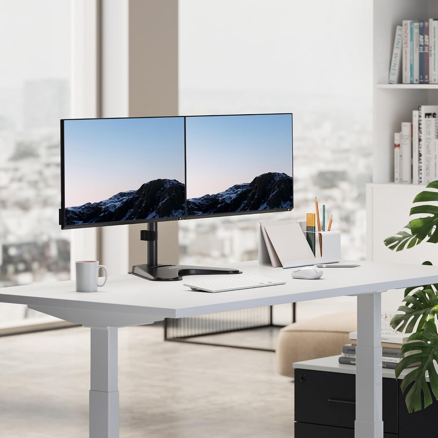 Mount-It! Dual Monitor Desk Stand Mount for 2 Screens VESA 75x75 & 100x100 | For Monitors up to 32”, Height Adjustable with Tilt, Swivel & Rotation