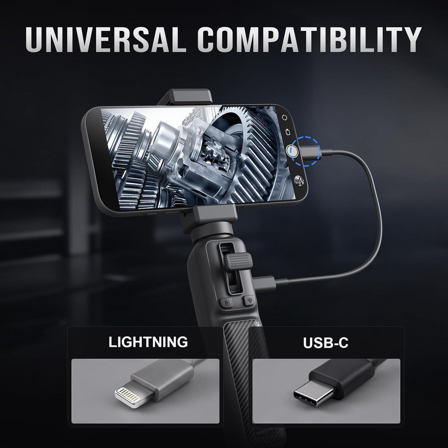 Endoscope Camera with Two-Way Articulation, USB-C & Lightning Borescope, 6 Adjustable LED Lights, 6mm Camera for Plumbing, Automotive & Home Inspection, Compatible with iPhone & Android