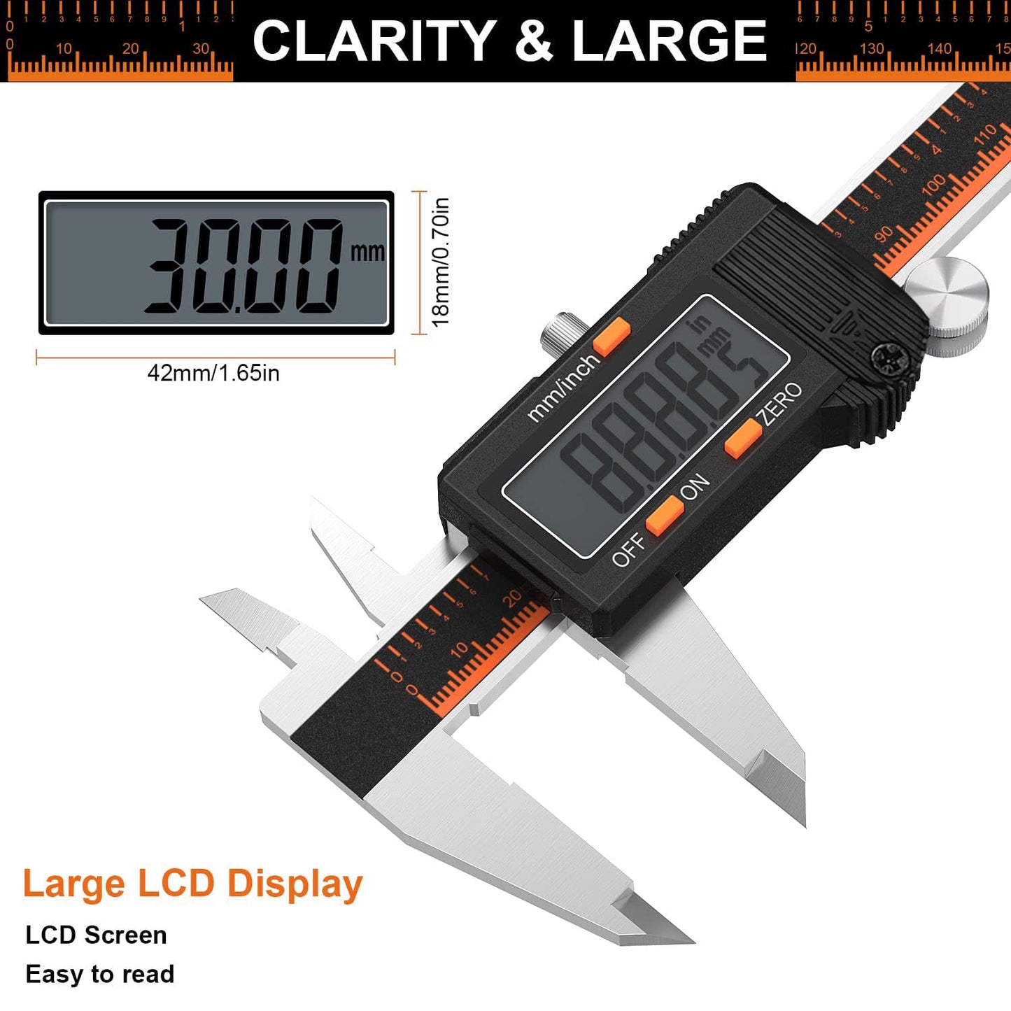 HARDELL Digital Caliper 6 Inch, Caliper Measuring Tool with Large LCD | Stainless Micrometer Calipers, Inch/mm Conversion, 4 Modes, Auto-Off and Sturdy Case. For DIY, 3D Printing and Jewelry