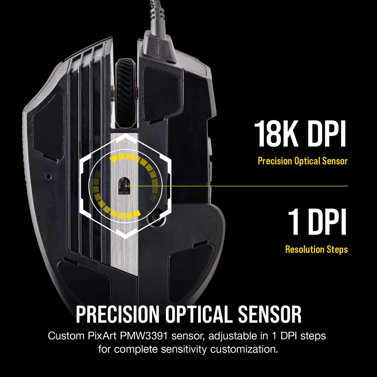Corsair Scimitar RGB Elite Wired MOBA/MMO Gaming Mouse – 18,000 DPI – 17 Programmable Buttons – iCUE Compatible – PC, Mac, PS5, PS4, Xbox – Black