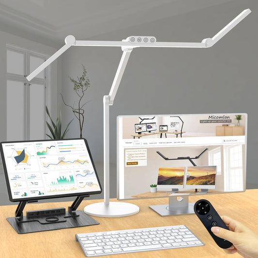 Architect Desk Lamp for Home Office, 24W Adjustable Led Desk Light with Remote, 1500LM Bright Dimmable Computer Table Light Rotatable Office Lamp with Base for Cafting Monitor
