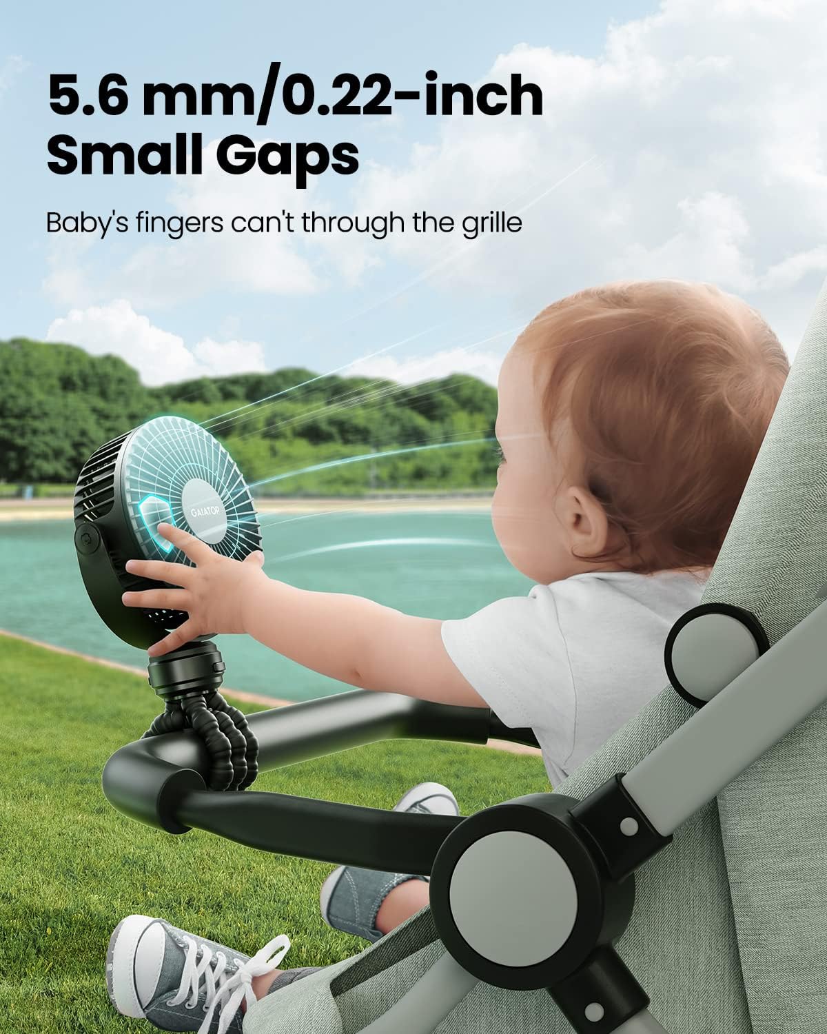 Gaiatop Mini Portable Stroller Fan, Small Clip on Fan 3 Speed Rechargeable | 360° Rotate Flexible Tripod, Battery Operated Detachable, Cooling for Car Seat Crib Treadmill Travel Black