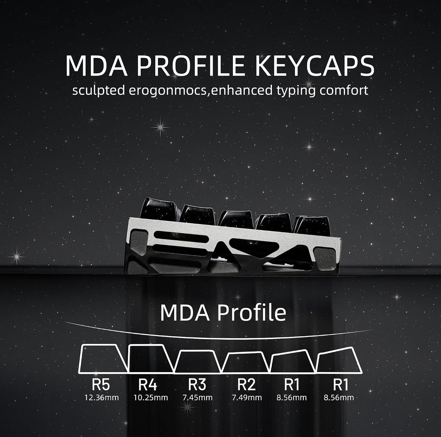 OHY XVX Starry Side-Printed Translucent Black Crystal MDA Profile Keycap Set (Sparkle Finish), 122-Keys Double Shot PC+ABS for MX Switches & ANSI Layout Mechanical Keyboards-Black