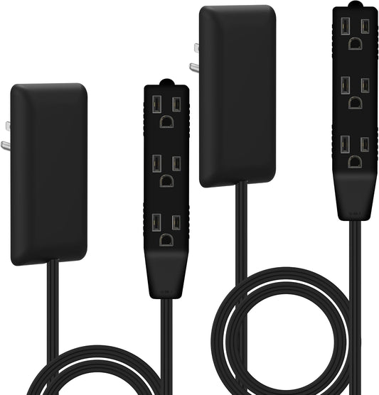 LIDER Flat-Face Outlet Extender, 3 Receptacles, 3ft Cord, 1625W, 2-Pack