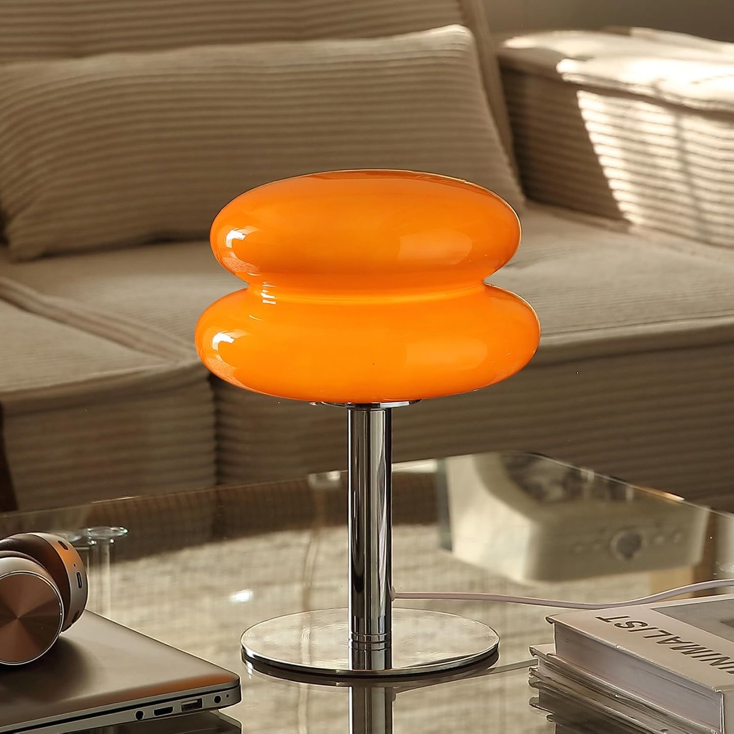 Glivpny Mushroom Table Lamp, Mid Century Modern Decor Lamp(Orange) | Cool Desk Lamps for Bedroom,Vintage Dimmable Bedside Small Cute Lamps, House Warming Gifts New Home Decor