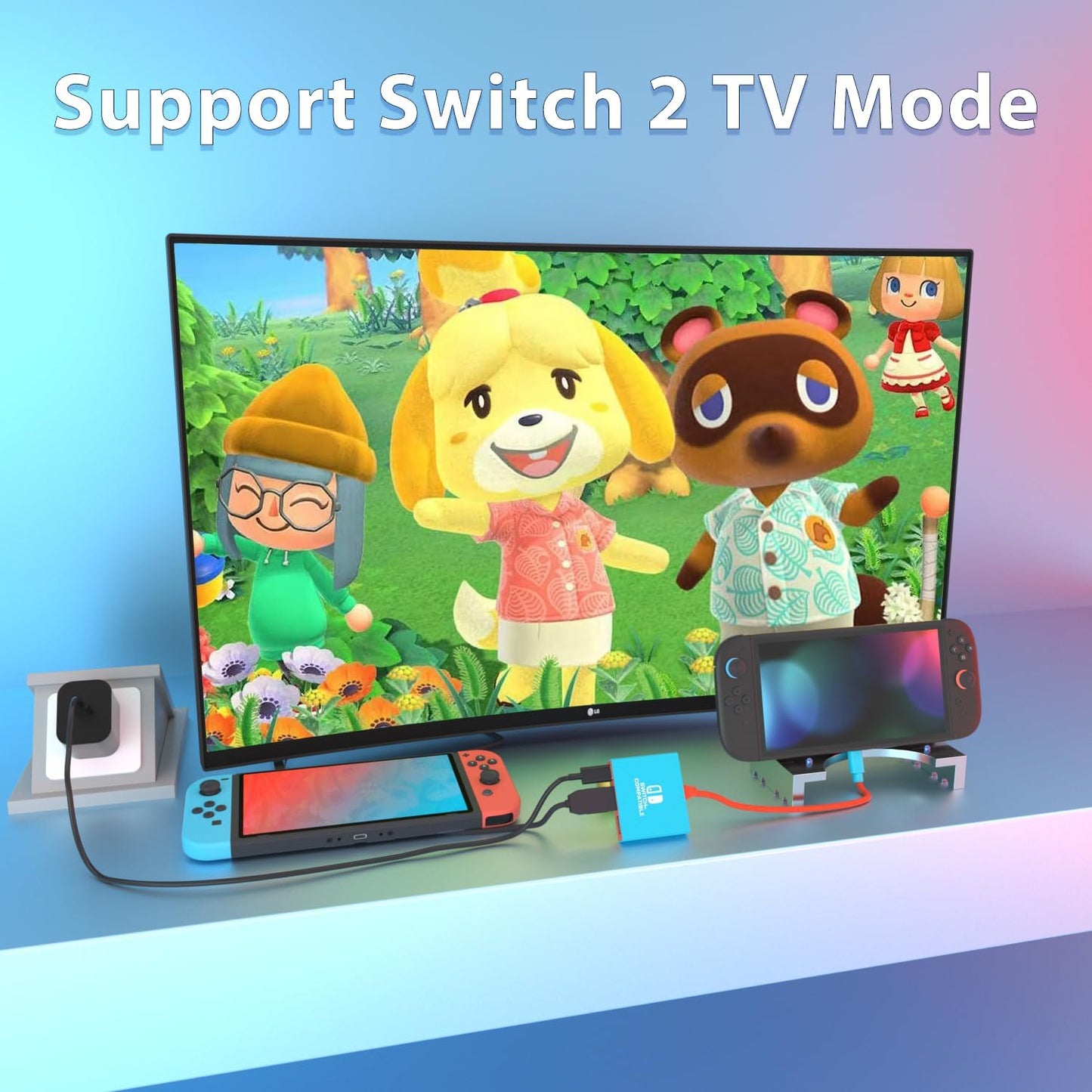 pdobq Switch Dock Switch Docking Station for Nintendo, Portable Switch2 TV Adapter Support 4K/60HZ TV Mode Compatible Steam Deck/Switch OLED, Travel Dock with HDMI2.0 USB3.0 Port