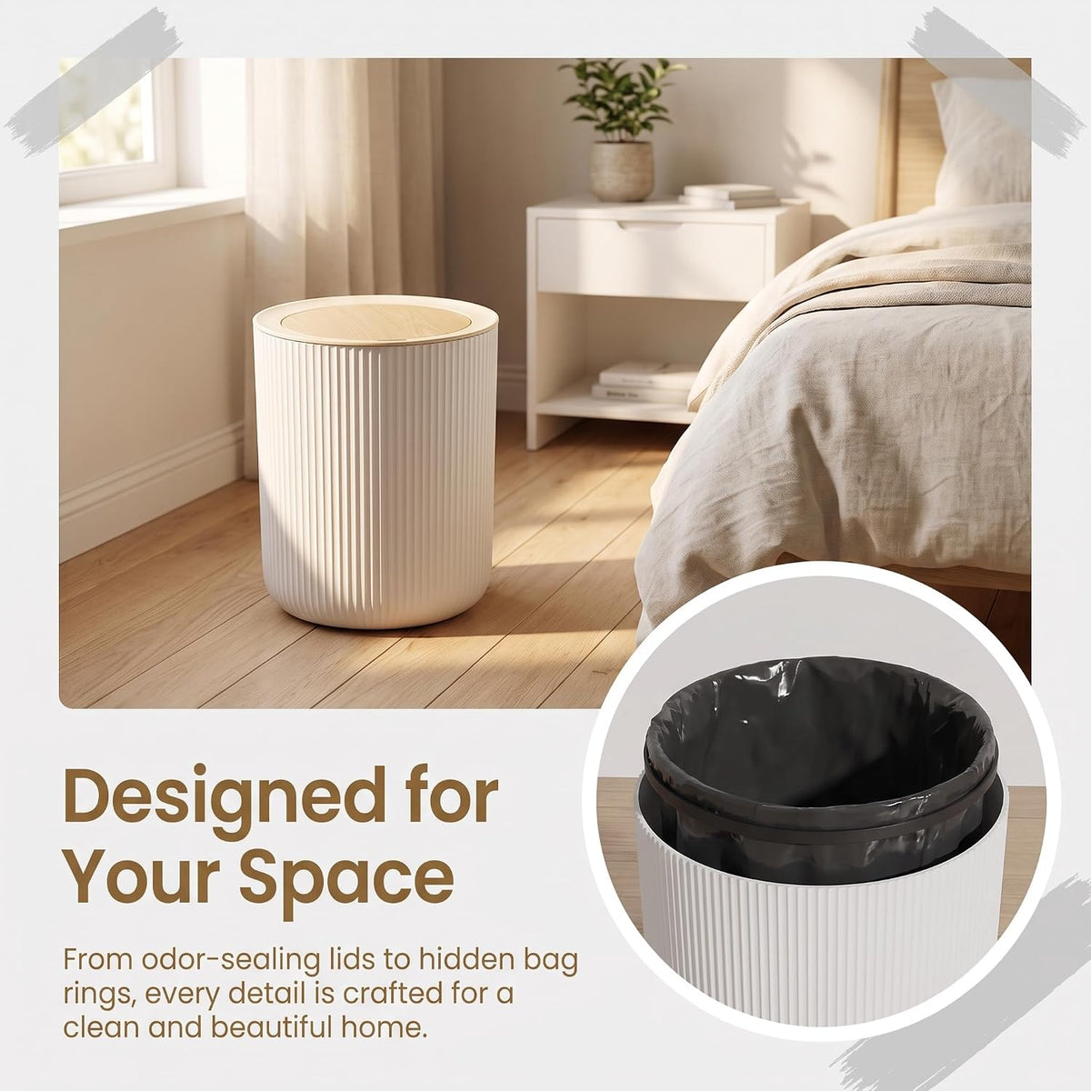 Automatic Bathroom Trash Can with Lid Touchless, 2.38Gal Smart Wastebasket