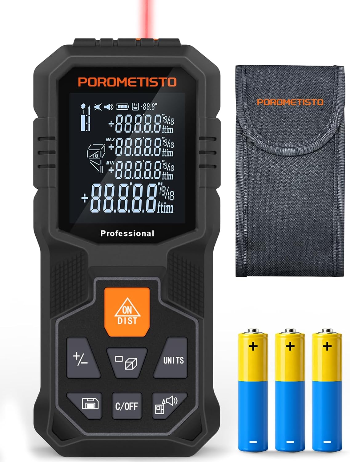 Laser Measure Tool (262ft/80m, ±2mm) with Tripod Mount and Angle Sensor | POROMETISTO 12 Modes（ Angle, Area, Volume, Pythagorean）Handheld Laser Distance meter for Home Construction
