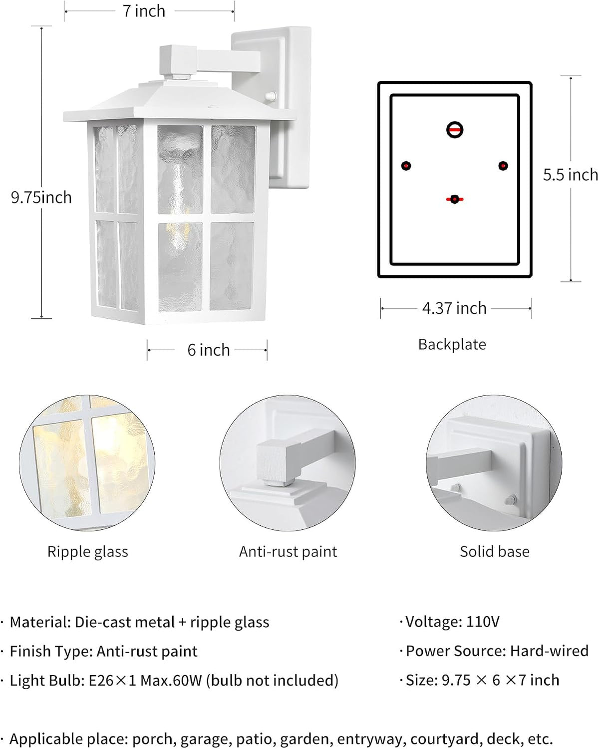 KDG White Outdoor Waterproof Modern Patio Wall Light Fixtures Set of 2