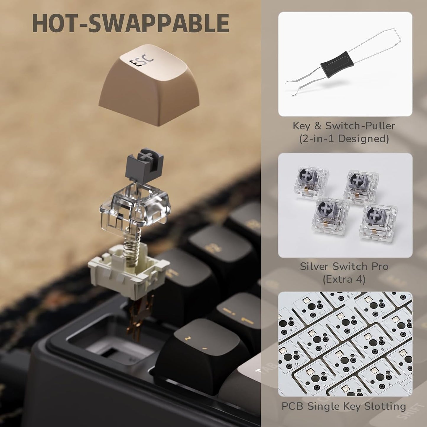 RK ROYAL KLUDGE R75 Wired Mechanical Keyboard with Volume Knob, 75% Mechanical Gaming Keyboard Gasket Mount, Hot Swappable Silver Switch, MDA Profile PBT Keycaps, Creamy Keyboards, Black