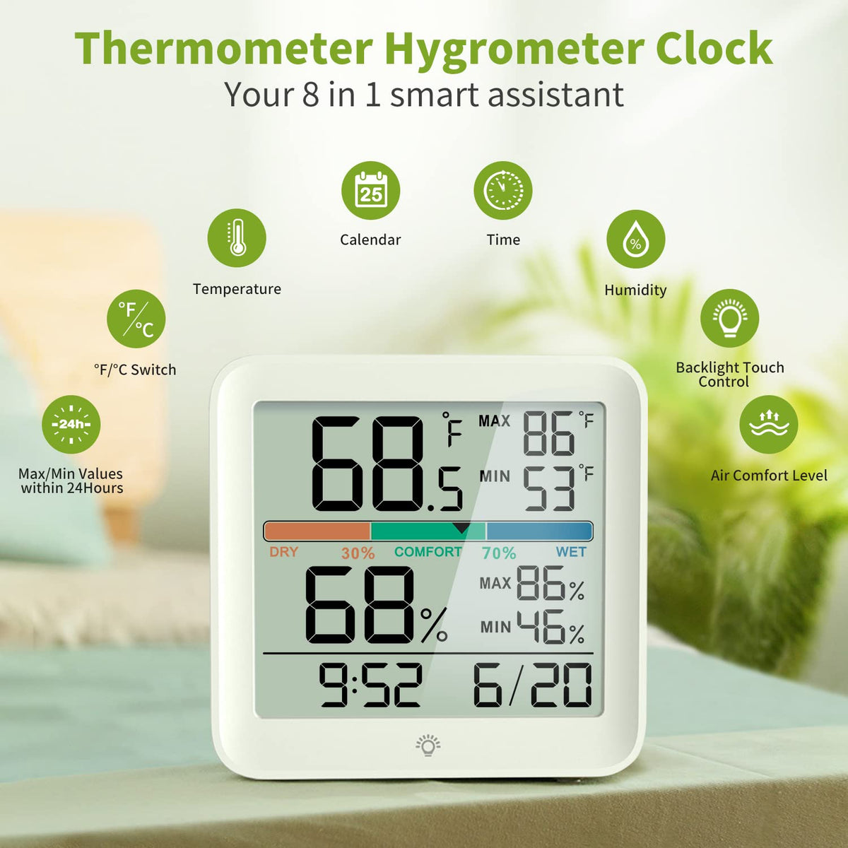 Indoor Digital Thermometer Hygrometer, Room Temperature Humidity Monitor