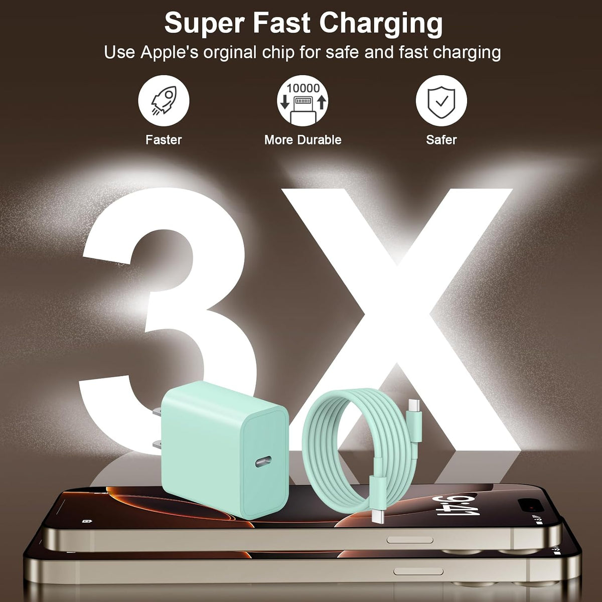 iPhone Duo 18 17 16 15 Charger Fast Charging USB C Charger Block, Green
