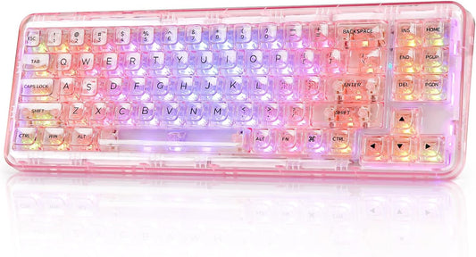 YUNZII X71 68% Wireless RGB Mechanical Keyboard (Pink,Crystal Ice Switch)