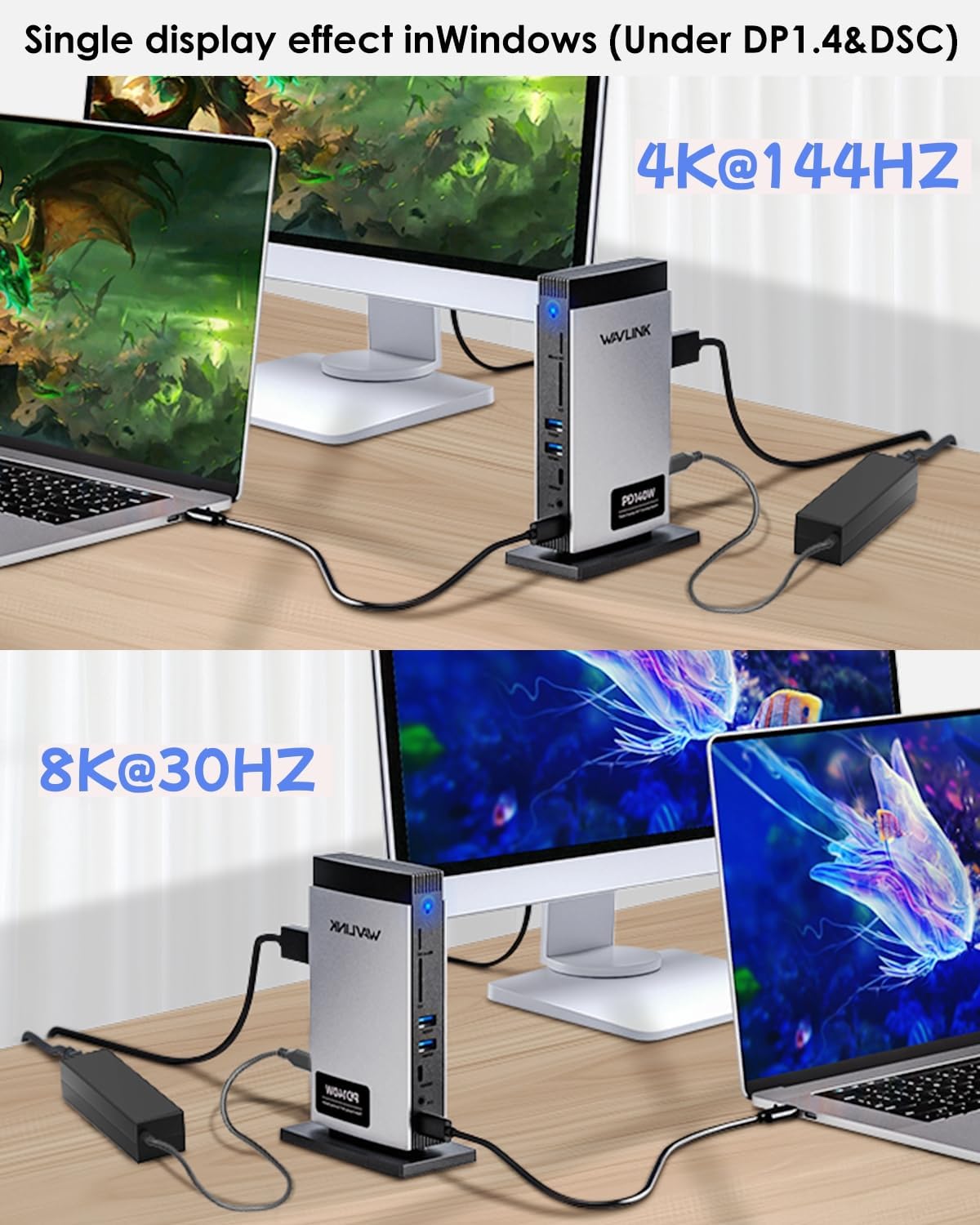 WAVLINK Laptop Docking Station 3 Monitors, 11-in-1 USB C Docking Station with 125W PD3.1 Pass-Through & Power Adapter, HDMI + 2* DP, Max Resolution: Single 8K or Triple 4K, for MacBook M1–M4 & Windows