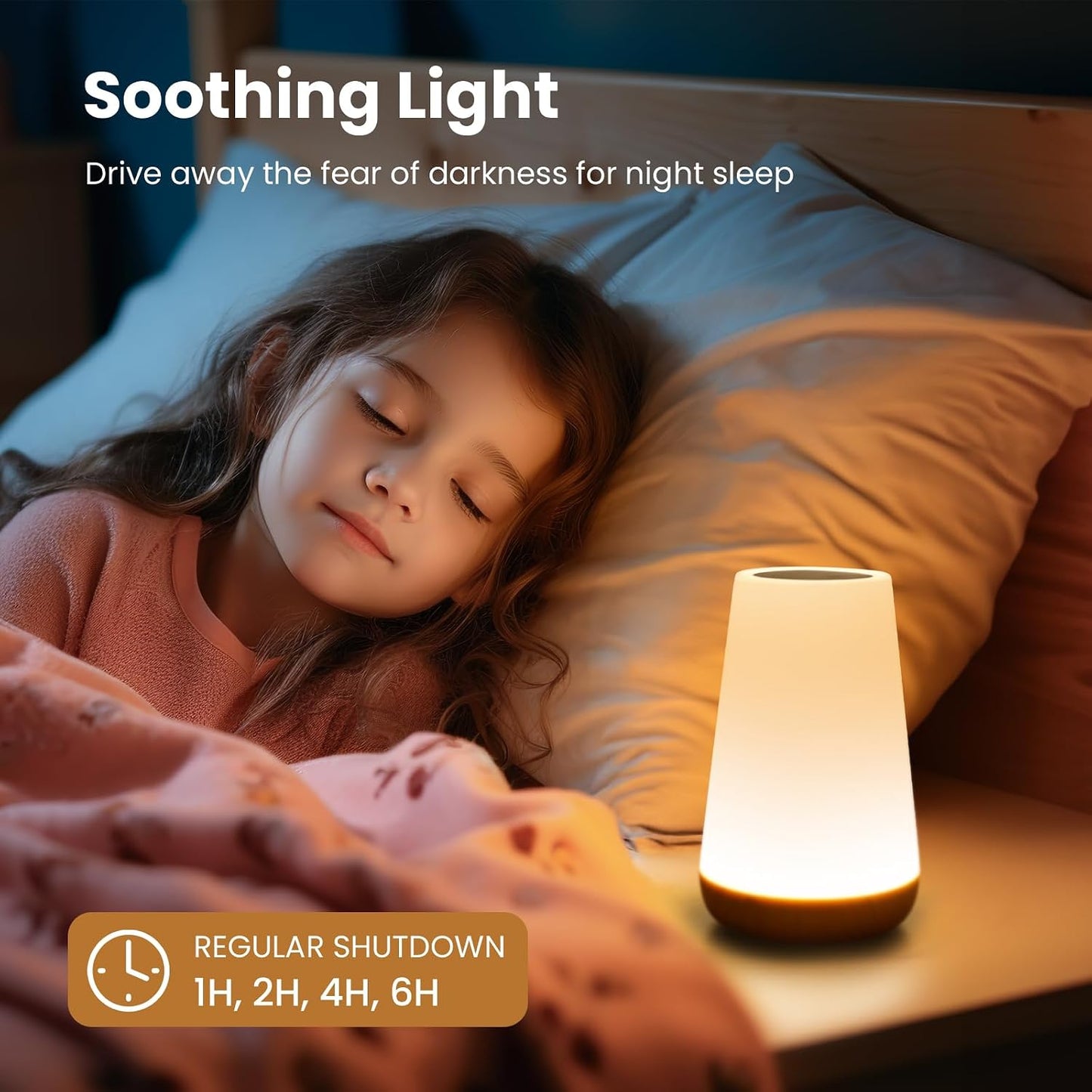 THAUSDAS Telecontrol Night Light Touch Lamp: 13 Colors, 5 Brightness, Brown | Table Bedside Lamp 1500mAh USB Rechargeable - 3 Lighting Modes, 1/2/4/6H Auto - Off For Nursery & Bedroom & Camping