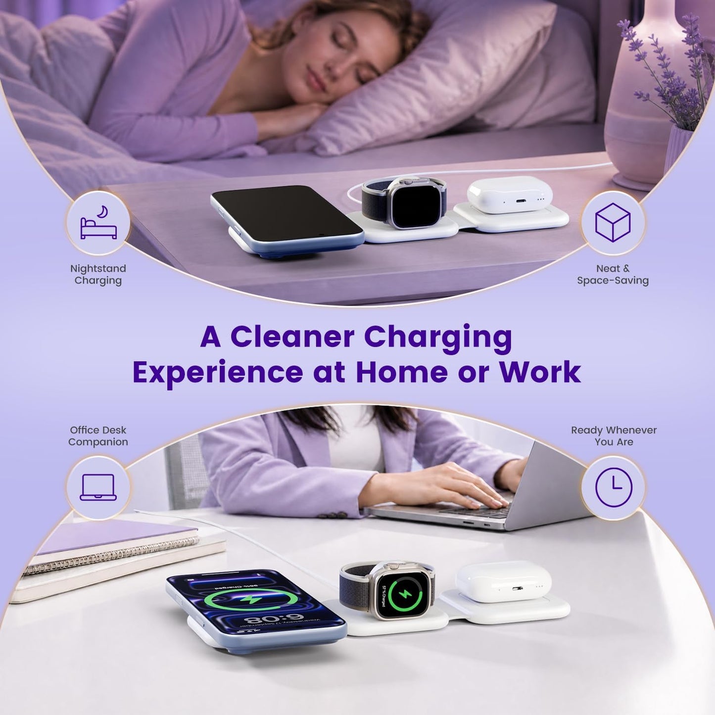 15W Magnetic Travel Charging Station, 3-in-1 Foldable MagSafe Charger | Wireless Charger for Apple Multiple Devices - iPhone Air 17 16 15 14 13 12 Pro Max, Watch & AirPods - Slim Portable, White