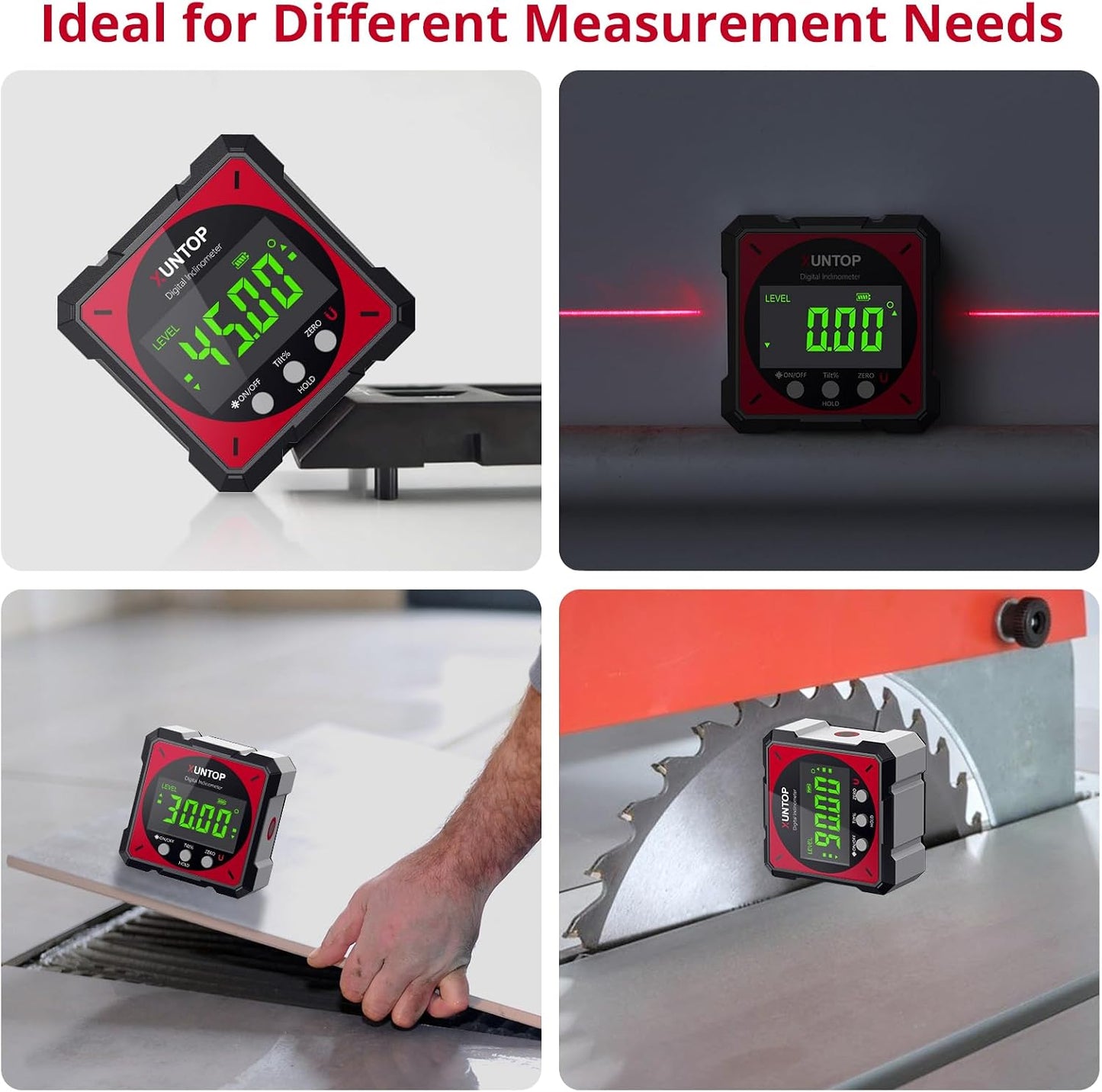 USB Charging Digital Angle Finder with Laser (Class 2, <1mW Output) | 4-side Strong Magnetic Angle Gauge IP54 Waterproof Inclinometer Level for Hanging Decorations Woodworking