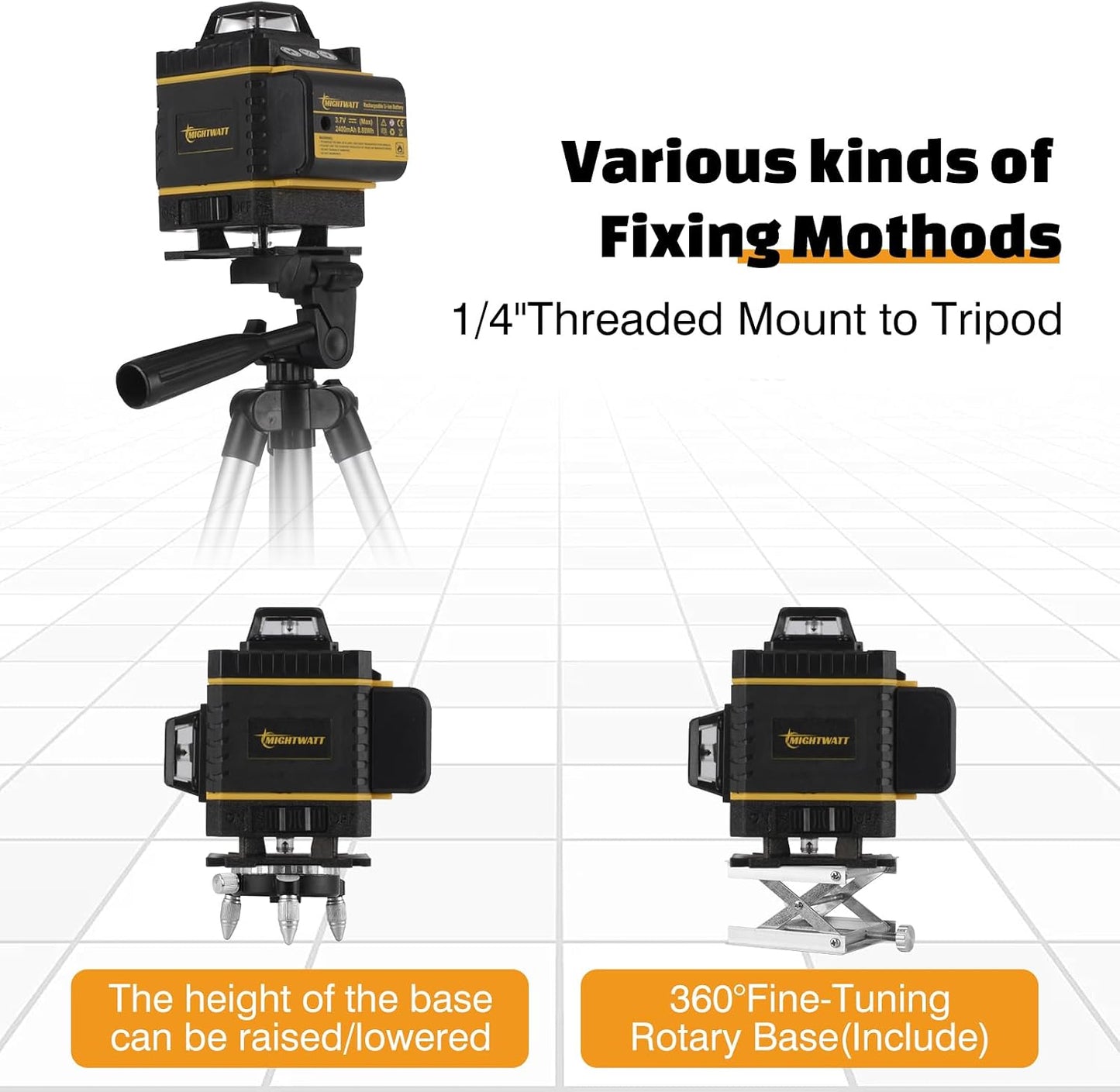 4D 16 Line 360° Self Level Green Laser Level Kit Tripod Battery Bracket | 360° all around Laser Lines Auto Self Leveling Function High Precision Layout Tool