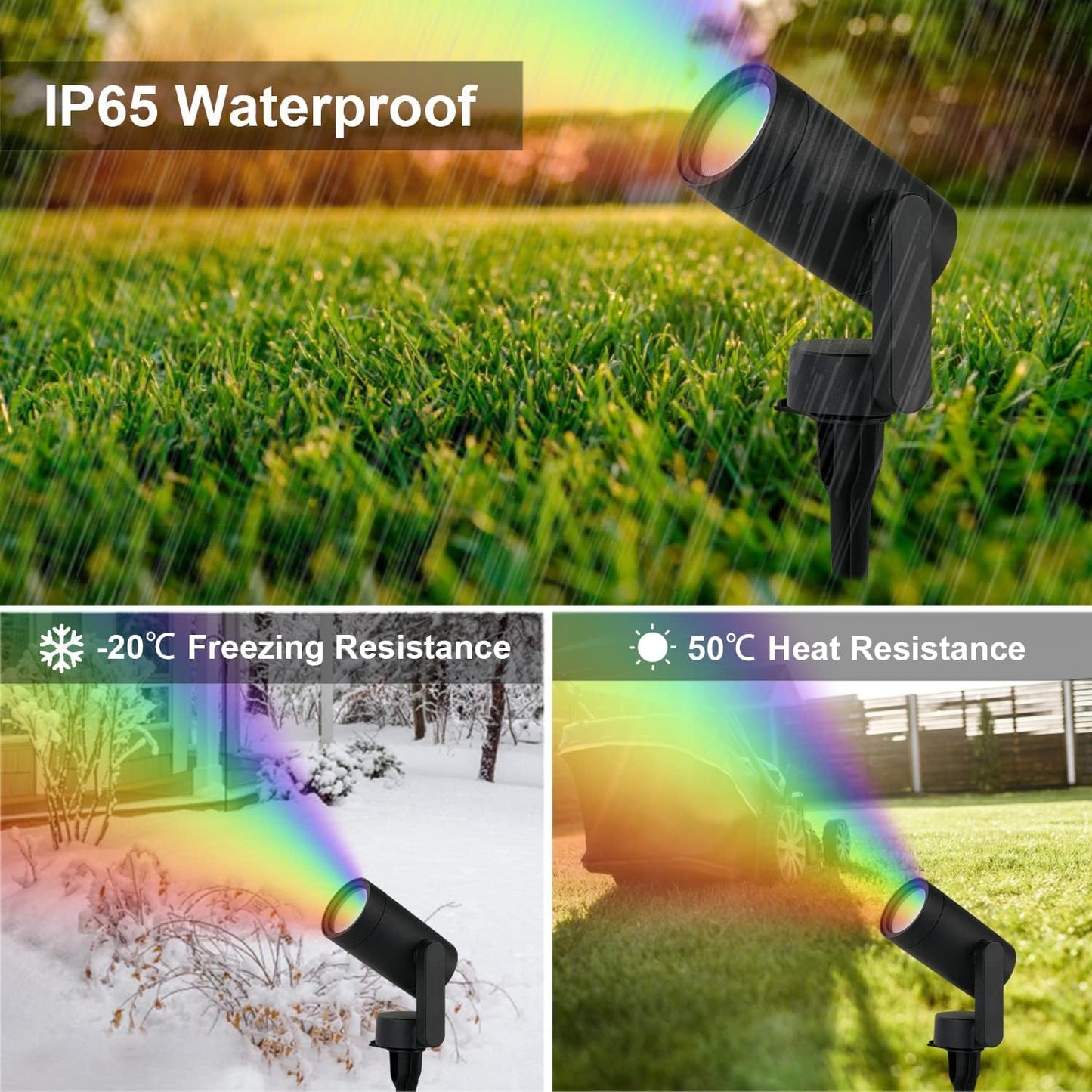 Smart Landscape Lighting, 3 Pack RGBW Color Changing LED with App Control Waterproof Spotlight, Outdoor Yard Spot Lights with 36W Transformer & Timer, LED Lawn Light with Music Sync