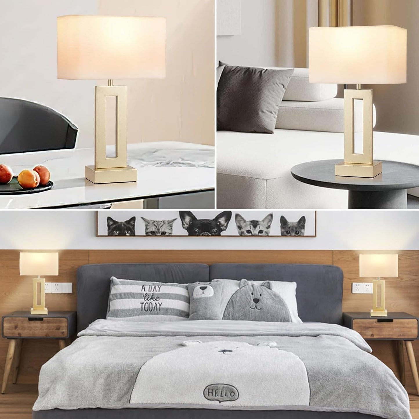 Gold Table Lamps Set of 2, 16.4" Bedside Lamps for Nightstand with USB C+A | 3 Way Dimmable, Touch Night Stand Lamp with Charging Station for Beroom, Dorm, Living Room, Desk, LED Bulb Included