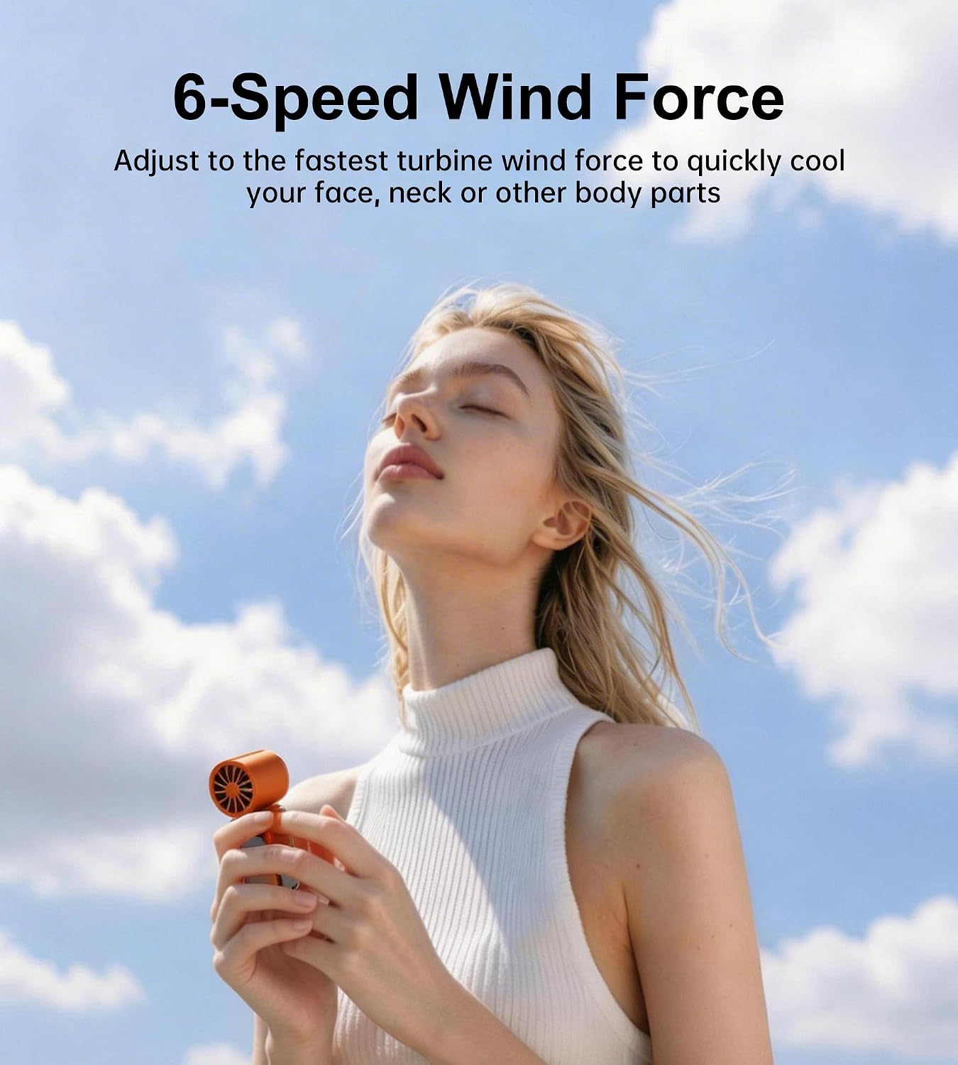 Portable rechargeable handheld small fan， With built-in fixed clamp | 6-speed adjustable high-speed personal fan, LED display screen, suitable for use in makeup, travel, indoor and outdoor