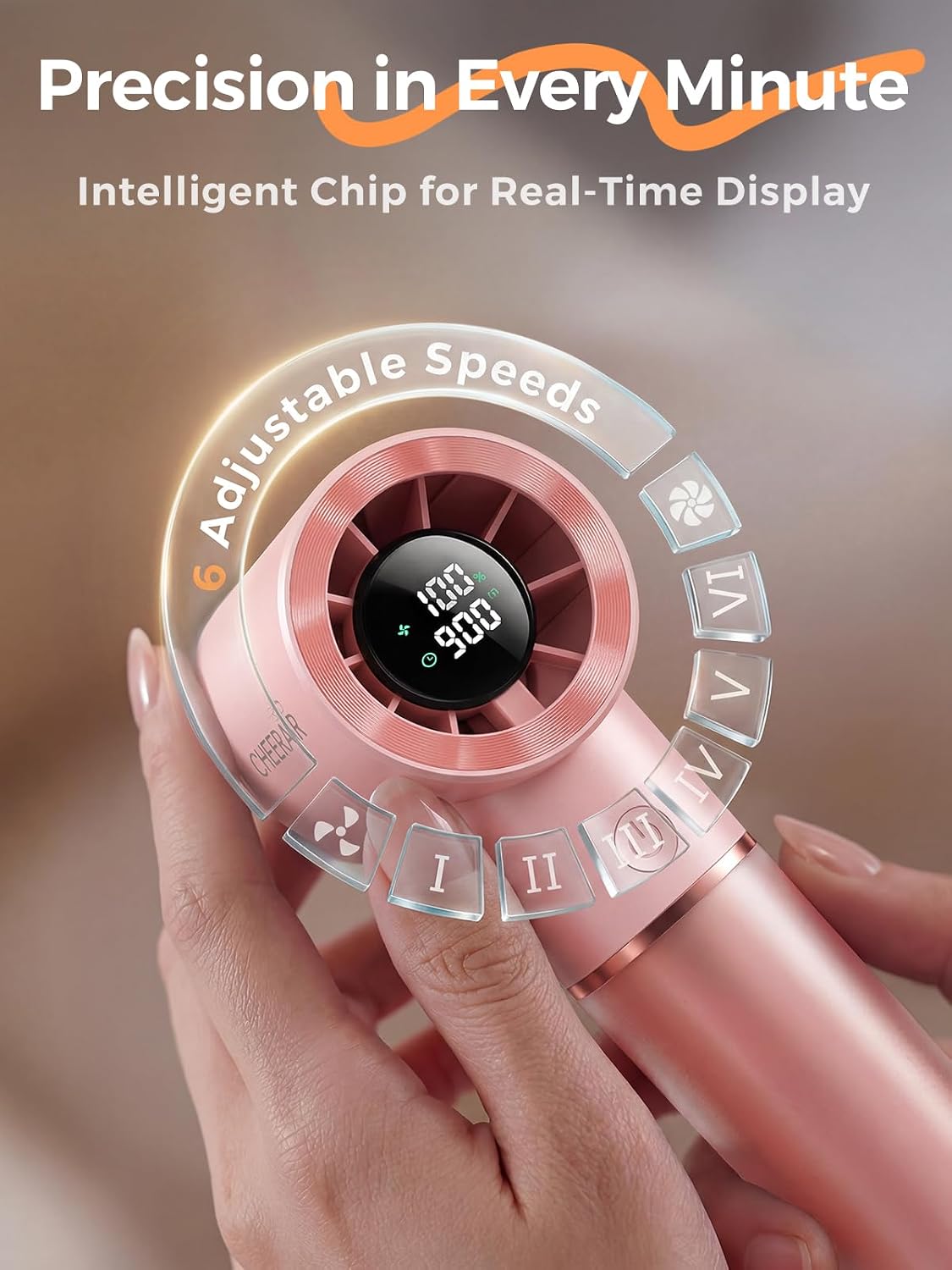 Handheld Portable Fan, 6-Speed Rechargeable Powerful Mini Fan | 5000mAh Battery Up to 15 Hours Runtime, Smart LED Display, Pocket Turbo Personal Fan for Travel, Camping, Makeup