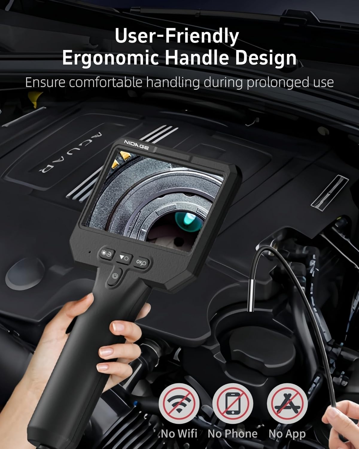 3.9mm Endoscope Camera with Light, 1920P HD Borescope Inspection Cam | 4.3" IPS Screen, 5FT Flexible Cable, IP67 Waterproof, for Engine Automotive Aircraft Wall, Mechanic Tool, Cool Gadget Gift