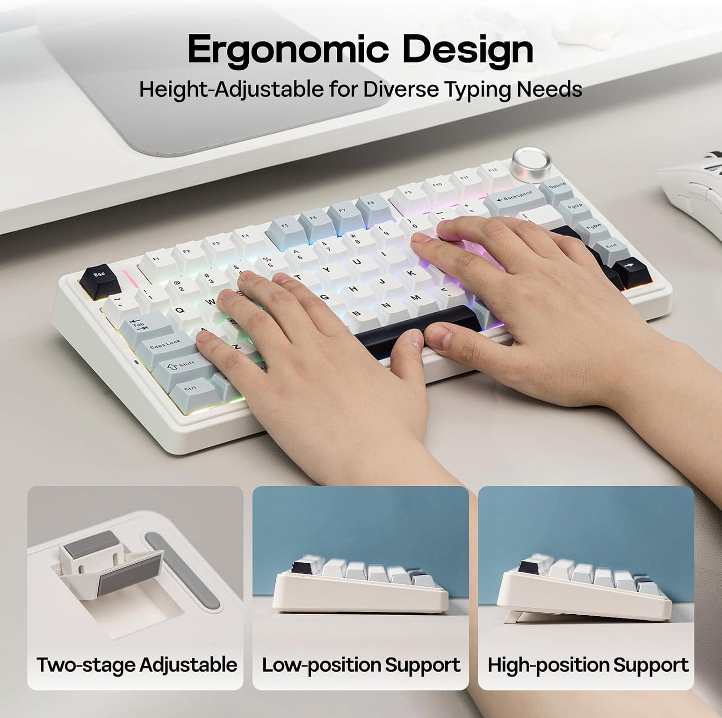 EPOMAKER x Aula F75 Gasket Mechanical Keyboard, 75% Wireless Hot Swappable Gaming Keyboard with Five-Layer Padding&Knob, BT/2.4GHz/USB-C, RGB (Light Blue, LEOBOG Reaper Switch)