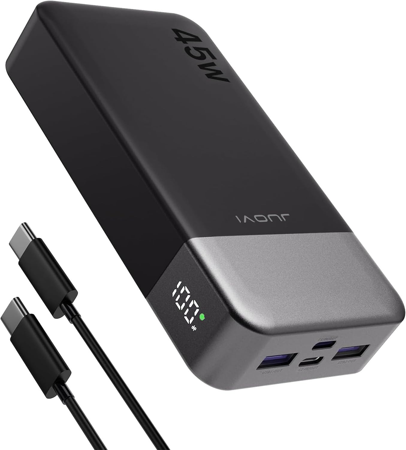 JUOVI Power Bank 45W 20000mAh Portable Charger USB C, PD QC Fast Charging 4-Port(2C+2A) External Battery Pack with LED Display, for iPhone 15 16 MacBook ipad