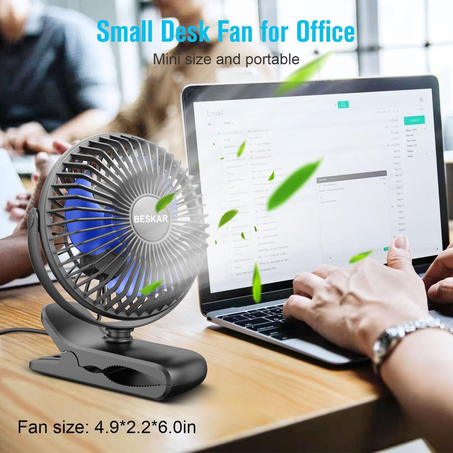 BESKAR USB Clip on Fan, Portable Small Desk Fan with Cord Powered | 3 Speeds Strong Airflow, Sturdy Clamp, Ultra Quiet Personal Cooling Fan for Office Dorm Bedroom Stroller