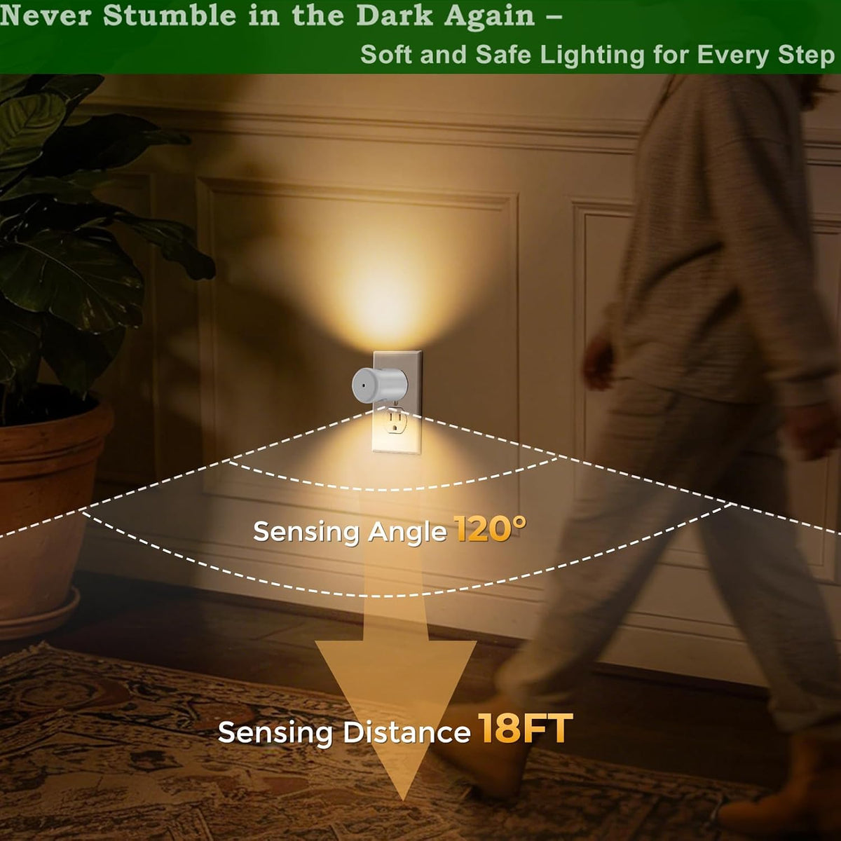 GEPLAD 4-Pack Motion Sensor Night Light, Plug into Wall Dusk to Dawn LED Nightlight, Auto On/Off, 5000K Daylight 100 Lumens, Rotatable Plug-in Design for Hallway, Staircase, Bathroom, Kitchen