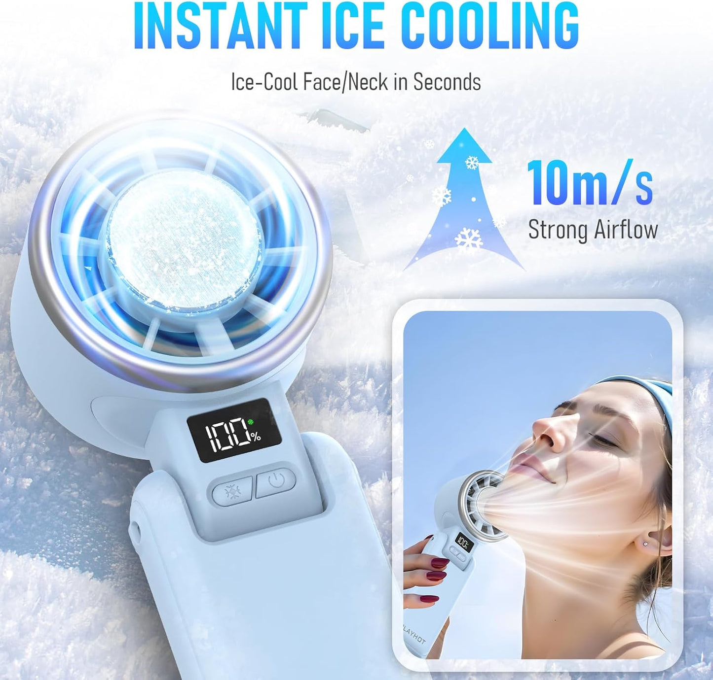 PlayHot Portable Handheld Cooling Fan, Travel Essentials, Gifts for Women | Instant Cooling, 10m/s Airflow, 5-Speed, 10H Max, USB-C Rechargeable, LED Display, 3-in-1 Foldable for Cruise, Beach Vacation
