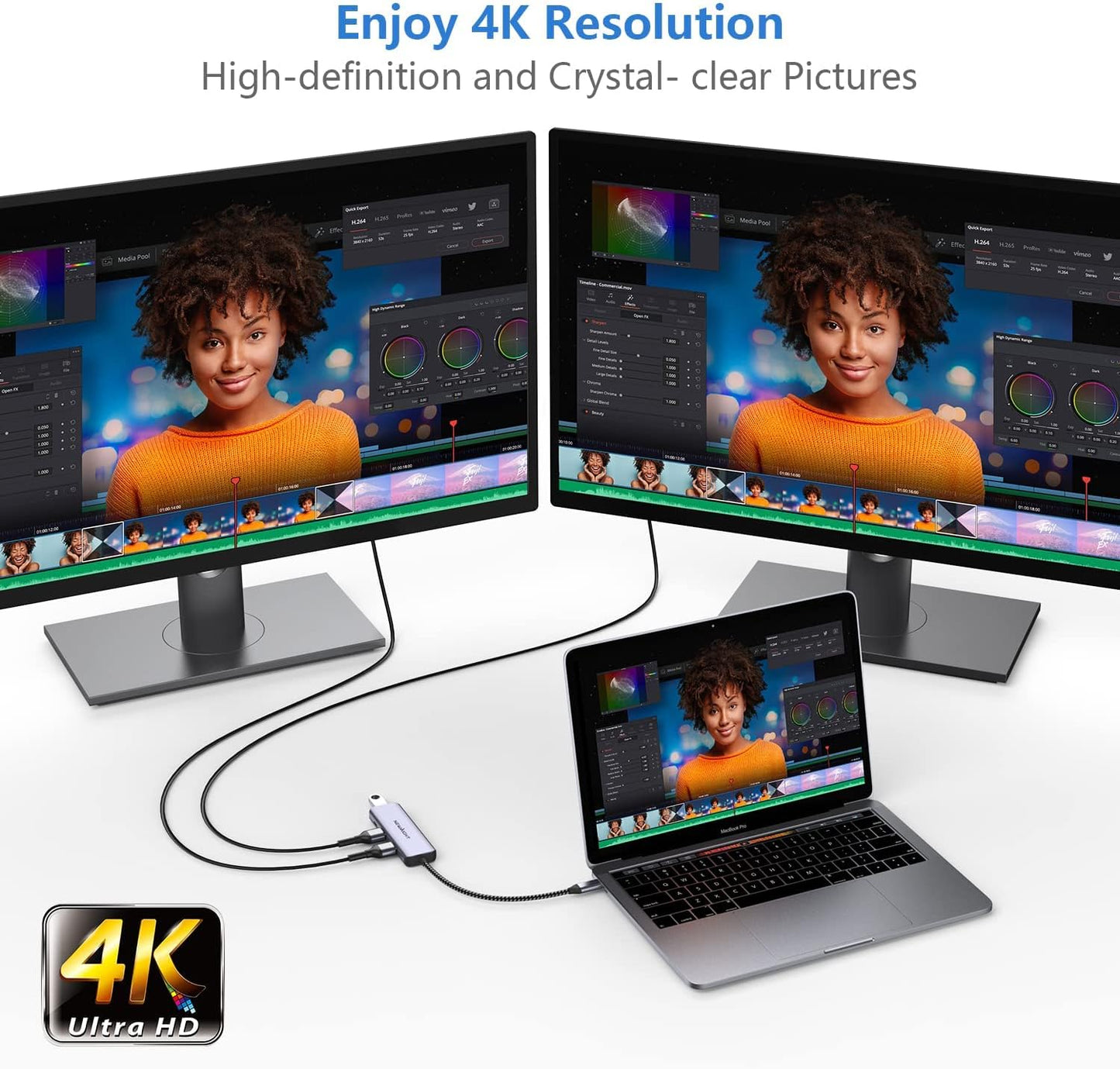 USB C Dual HDMI Adapter for 2 Monitors, Newmight 4-in-1 USB C to Dual Monitor HDMI Splitter, Supports Single 4K 60Hz and Dual 4K 30Hz, 100W PD, USB-A Port for MacBook, HP, Dell, iPhone 15/16 Series
