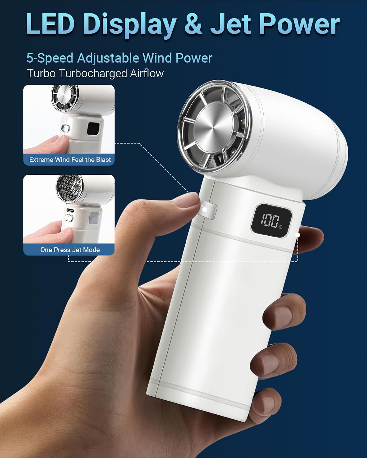 120KRPM Rechargeable Cordless Compressed Air Duster, Portable Electric Air Blower with 6 Adjustable Speeds & Turbo Fan, for Electronics PC Keyboard Car Outdoor Dust Cleaning & Snow Blowing