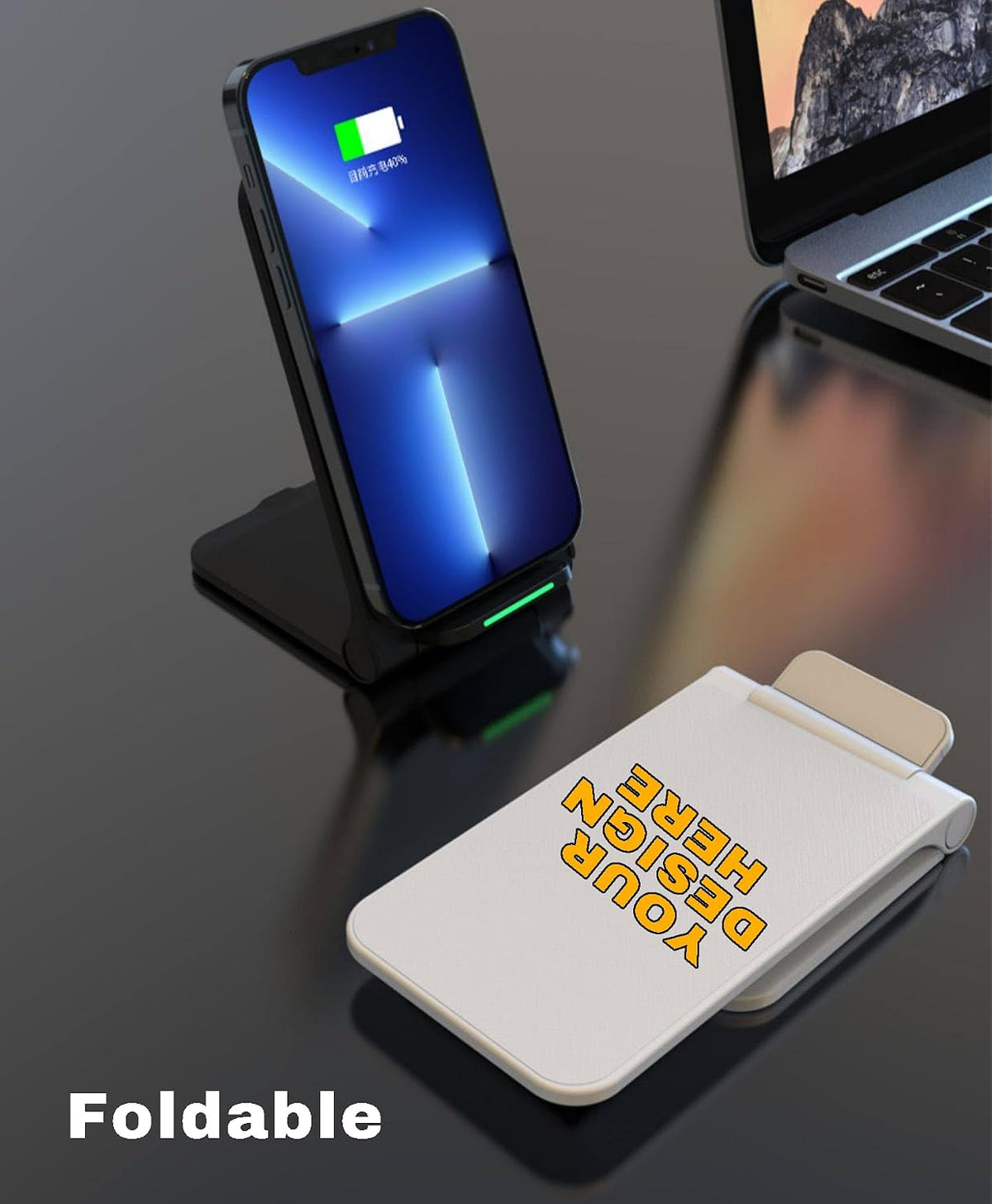 Customizable Logo/Design/Text 15W Vertical Wireless Charger 3-in-1 Foldable Phone Stand Fast Charging Universal Charging Pad