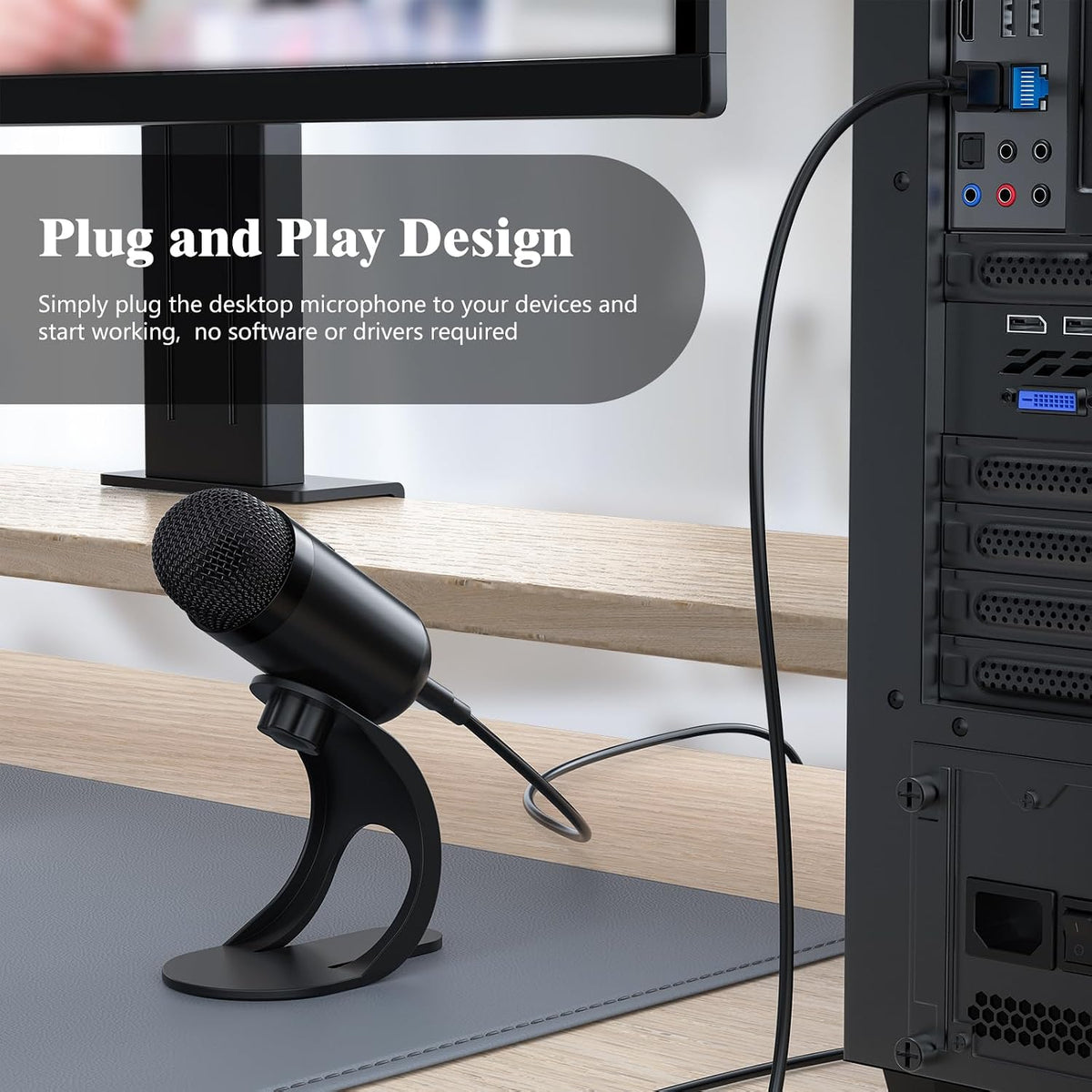 LIANGSTAR USB Computer Microphone, Podcast Mic Desktop with Mute Button for Recording Streaming, Omnidirectional Condenser, Plug&Play Stand with Volume Control for PC, Laptop, Mac, YouTube