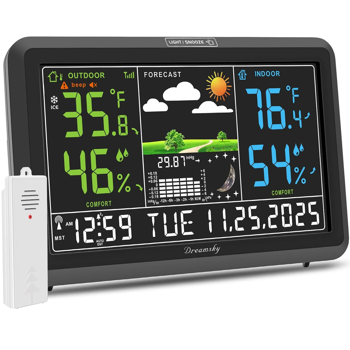 DreamSky Weather Station Indoor Outdoor Thermometer Wireless, Atomic Clock