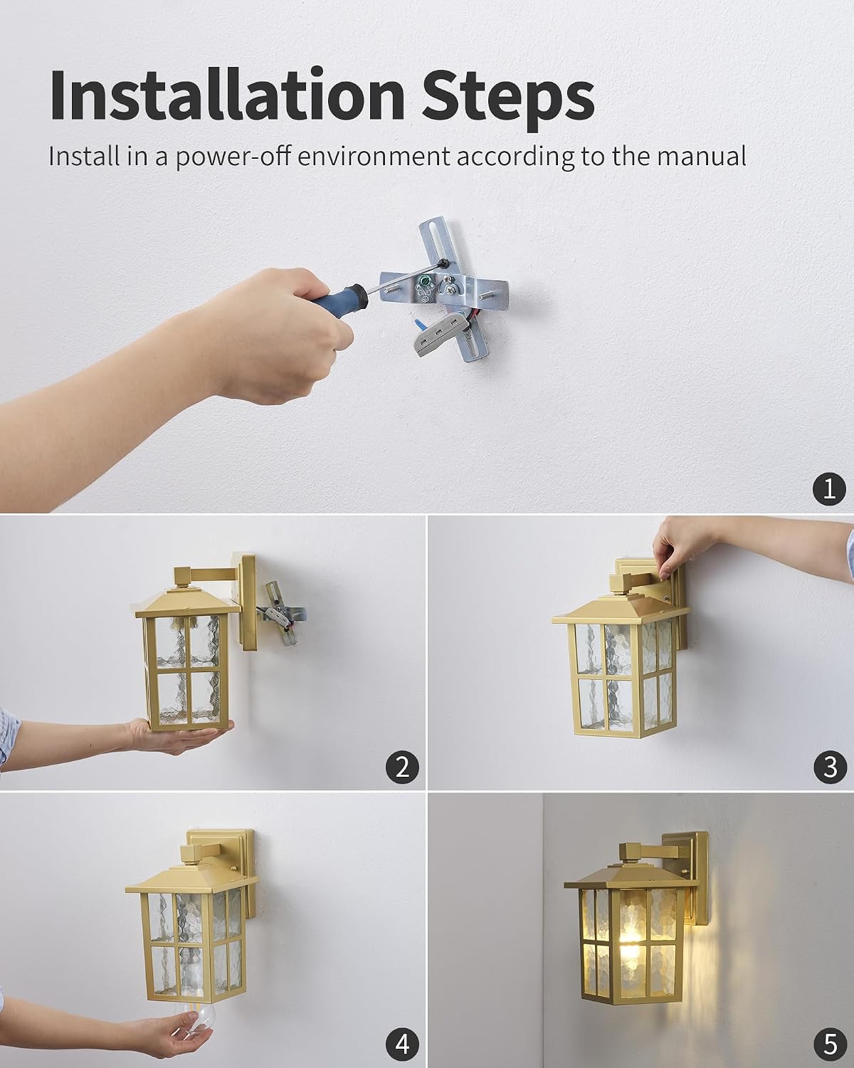 KDG Gold Outdoor Waterproof Modern Patio Wall Light Fixtures Set of 2